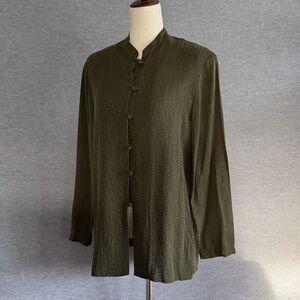 Vtg High Point Lagenlook Top Size XS Bemberg Tunic Asian Artsy Art To Wear Olive